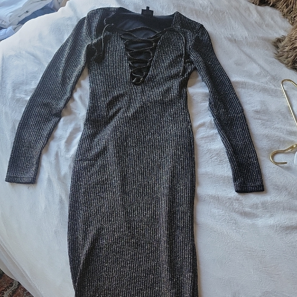 Bardot Shimmering Black Long Sleeve Dress